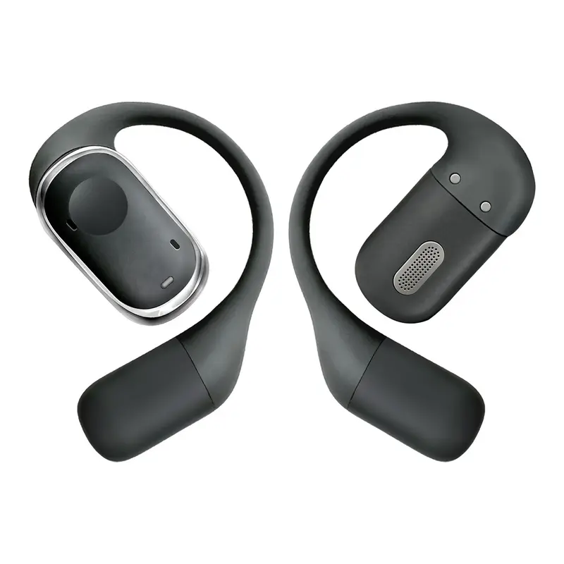 Front and rear views of the charcoal Groovz ear hooks and listening units